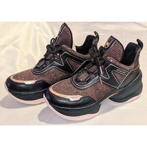 MICHAEL Michael Kors Olympia Glitter Chain-Mesh and Leather Trainers Size 10M